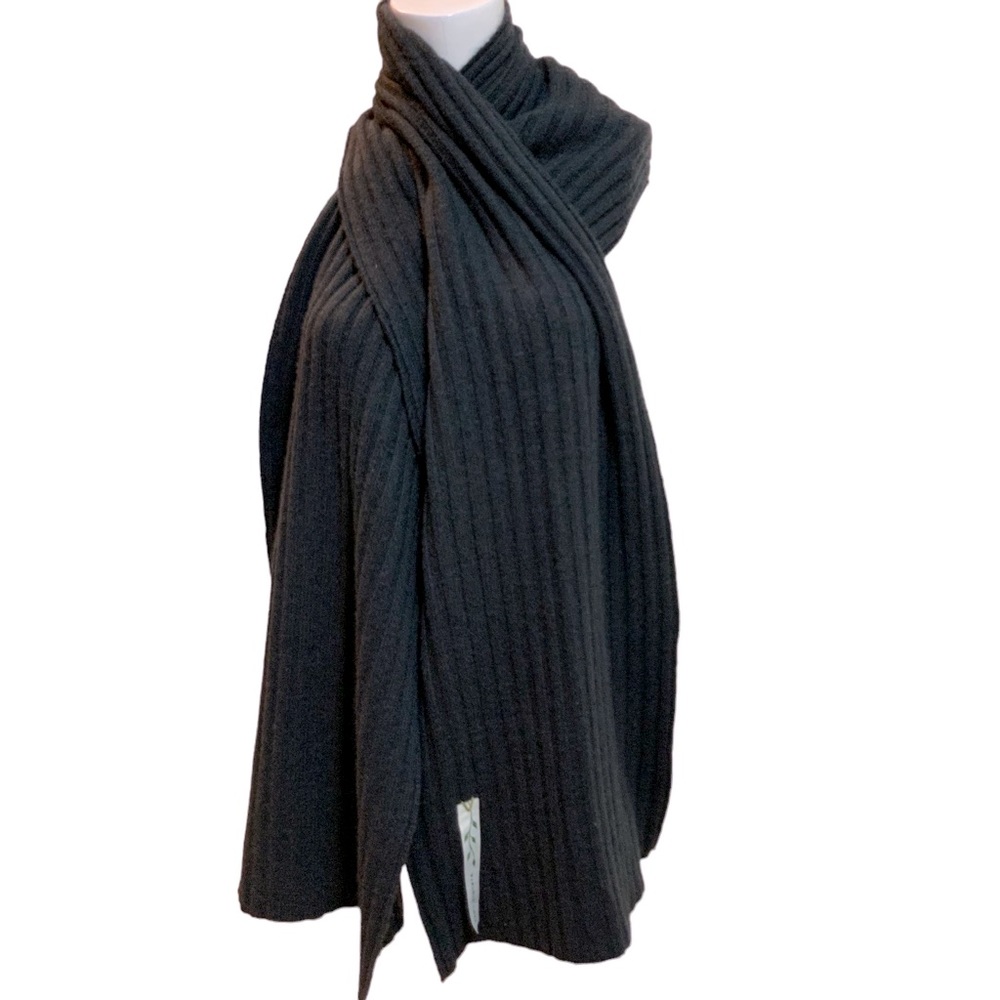 Men's Grey Ribbed Cashmere Hemp Wool Scarf 74" x 15"